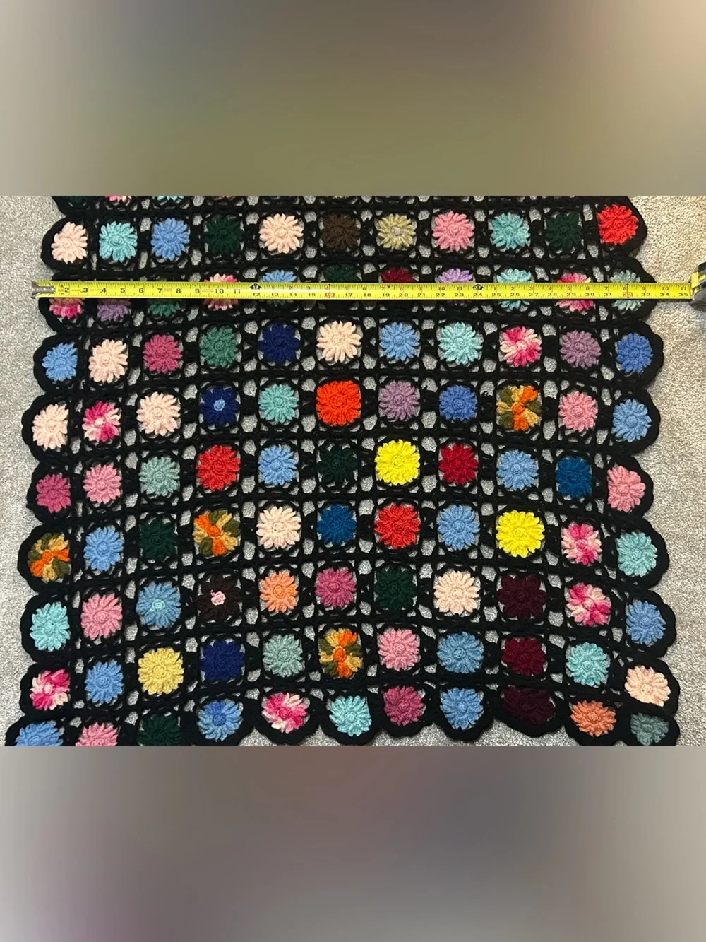 Vintage Crochet Flower Afghan Blanket, Handmade Floral Granny Square Throw